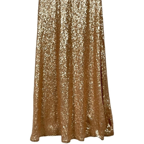 REVELRY ASTIR ROSE GOLD SEQUIN STRETCH SLEEVELESS BRIDESMAID FORMAL GOWN - Picture 6 of 12